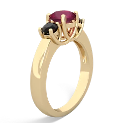 Ruby Three Stone Round Trellis 14K Yellow Gold ring R4018