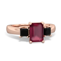 Ruby Three Stone Emerald-Cut Trellis 14K Rose Gold ring R4021