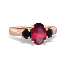 Ruby Three Stone Oval Trellis 14K Rose Gold ring R4024