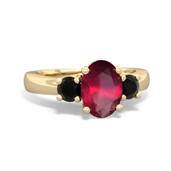 Ruby Three Stone Oval Trellis 14K Yellow Gold ring R4024