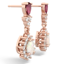 Ruby Halo Pear Dangle 14K Rose Gold earrings E1882