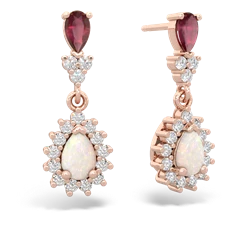 Ruby Halo Pear Dangle 14K Rose Gold earrings E1882