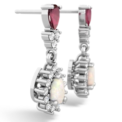 Ruby Halo Pear Dangle 14K White Gold earrings E1882