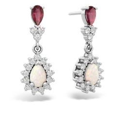 Ruby Halo Pear Dangle 14K White Gold earrings E1882