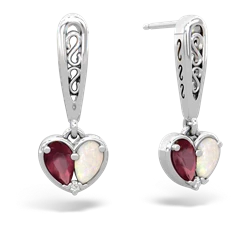 Ruby Filligree Heart 14K White Gold earrings E5070