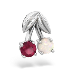 Ruby Sweet Cherries 14K White Gold pendant P7001