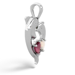 Ruby Dolphin Heart 14K White Gold pendant P5820