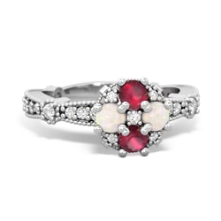 Ruby Sparkling Tiara Cluster 14K White Gold ring R26293RD