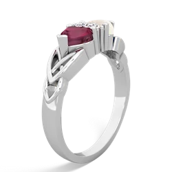 Ruby Celtic Knot Double Heart 14K White Gold ring R5040