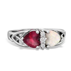 Ruby Celtic Knot Double Heart 14K White Gold ring R5040