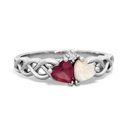 Ruby Heart To Heart Braid 14K White Gold ring R5870