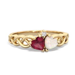 Ruby Heart To Heart Braid 14K Yellow Gold ring R5870