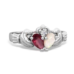 Ruby 'Our Heart' Claddagh 14K White Gold ring R2388