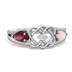 Ruby Hearts Intertwined 14K White Gold ring R5880