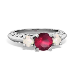 Ruby Art Deco Eternal Embrace Engagement 14K White Gold ring C2003