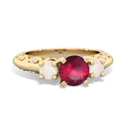 Ruby Art Deco Eternal Embrace Engagement 14K Yellow Gold ring C2003