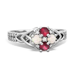 Ruby Celtic Knot Cluster Engagement 14K White Gold ring R26443RD