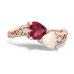 Ruby Snuggling Hearts 14K Rose Gold ring R2178