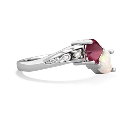 Ruby Snuggling Hearts 14K White Gold ring R2178