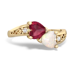 Ruby Snuggling Hearts 14K Yellow Gold ring R2178