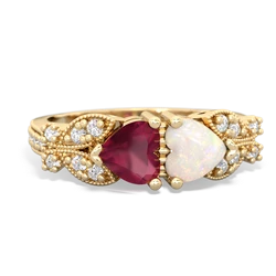 Ruby Diamond Butterflies 14K Yellow Gold ring R5601