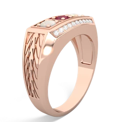 Ruby Three Stone Tire Tread Men's 14K Rose Gold ring R0520