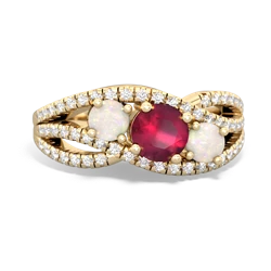 Ruby Three Stone Aurora 14K Yellow Gold ring R3080