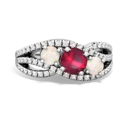 Ruby Three Stone Aurora 14K White Gold ring R3080