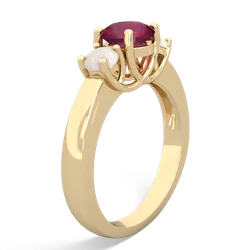 Ruby Three Stone Round Trellis 14K Yellow Gold ring R4018