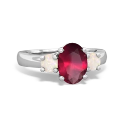 Ruby Three Stone Oval Trellis 14K White Gold ring R4024
