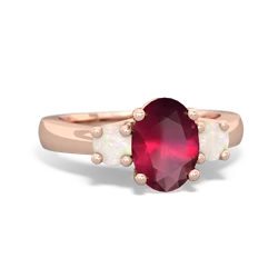 Ruby Three Stone Oval Trellis 14K Rose Gold ring R4024