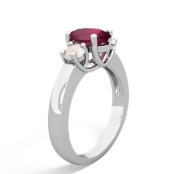 Ruby Three Stone Oval Trellis 14K White Gold ring R4024