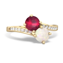 Ruby Channel Set Two Stone 14K Yellow Gold ring R5303