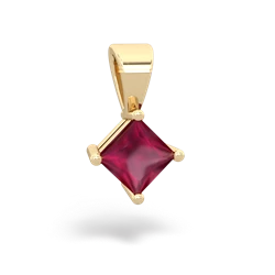 Ruby 5Mm Princess Solitaire 14K Yellow Gold pendant P1789