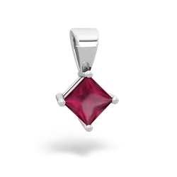 Ruby 5Mm Princess Solitaire 14K White Gold pendant P1789