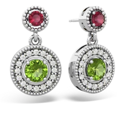 Ruby Halo Dangle 14K White Gold earrings E5319