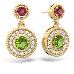 Ruby Halo Dangle 14K Yellow Gold earrings E5319