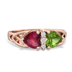 Ruby Celtic Knot Double Heart 14K Rose Gold ring R5040