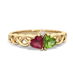 Ruby Heart To Heart Braid 14K Yellow Gold ring R5870