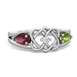 Ruby Hearts Intertwined 14K White Gold ring R5880