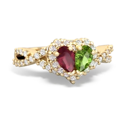 Ruby Diamond Twist 'One Heart' 14K Yellow Gold ring R2640HRT