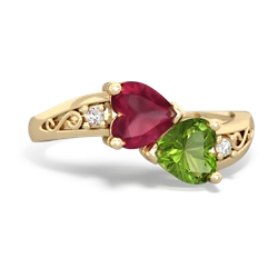 Ruby Snuggling Hearts 14K Yellow Gold ring R2178