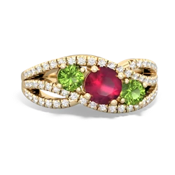 Ruby Three Stone Aurora 14K Yellow Gold ring R3080