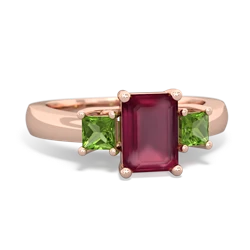 Ruby Three Stone Emerald-Cut Trellis 14K Rose Gold ring R4021