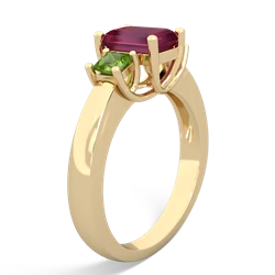 Ruby Three Stone Emerald-Cut Trellis 14K Yellow Gold ring R4021