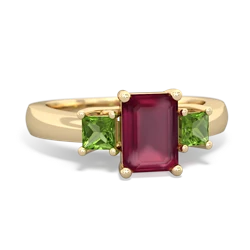 Ruby Three Stone Emerald-Cut Trellis 14K Yellow Gold ring R4021