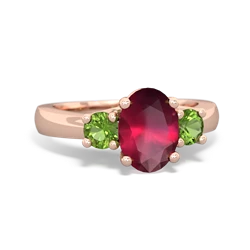 Ruby Three Stone Oval Trellis 14K Rose Gold ring R4024