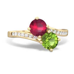 Ruby Channel Set Two Stone 14K Yellow Gold ring R5303