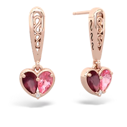 Ruby Filligree Heart 14K Rose Gold earrings E5070