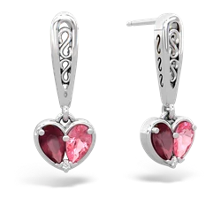 Ruby Filligree Heart 14K White Gold earrings E5070